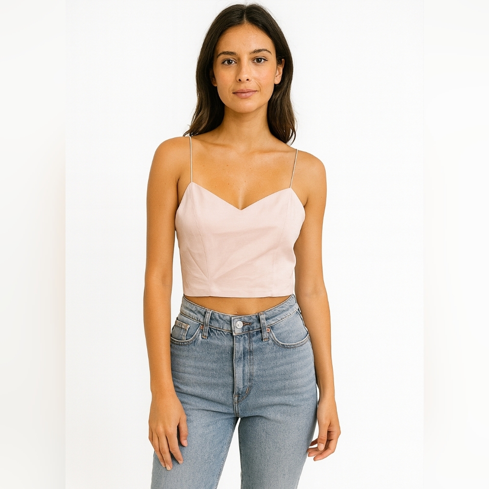 Alice + Olivia Light Pink Silk Spaghetti Strap Crop Top